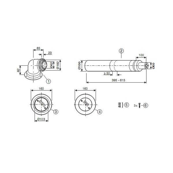 Коаксіальний горизонтальний комплект Bosch AZB 916 відведення 90° + подовжувач 990-1200 мм, 60/100 мм (7736995011)